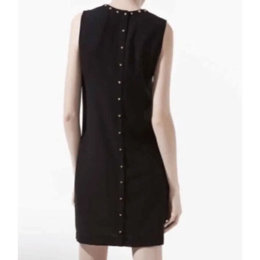 NWT Zara Black CrepeStudded Decor Button Collar&Back Mini Dress Women M Portugal